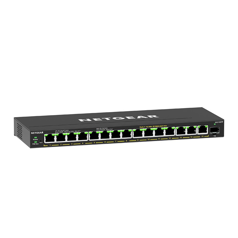 Netgear GS316EPP Managed Gigabit Ethernet (10/100/1000) Power over Ethernet (PoE) Black Netgear GS316EPP Managed Gigabit Ethernet (10/100/1000) Power over Ethernet (PoE) Black