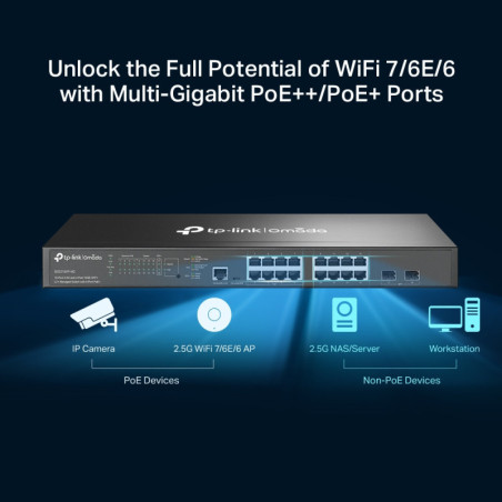 P-Link Omada 16-Port 2.5G and 2-Port 10GE SFP+ L2+ Managed Switch with 8-Port PoE+
