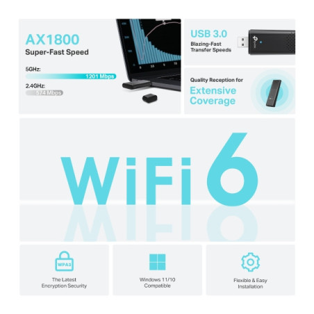P-Link AX1800 Dual Band Wi-Fi 6 Wireless USB Adapter